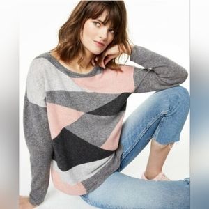 Charter Club Luxury 100% Cashmere Sweater,L, Colorblock Gray/Pink/Black .